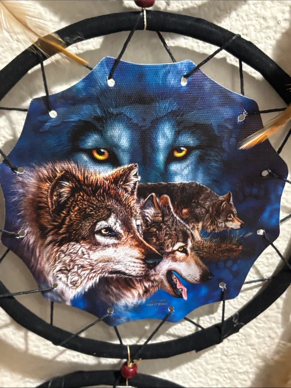 Bohemian Blue Wolf Dreamcatcher Wall Hanging
